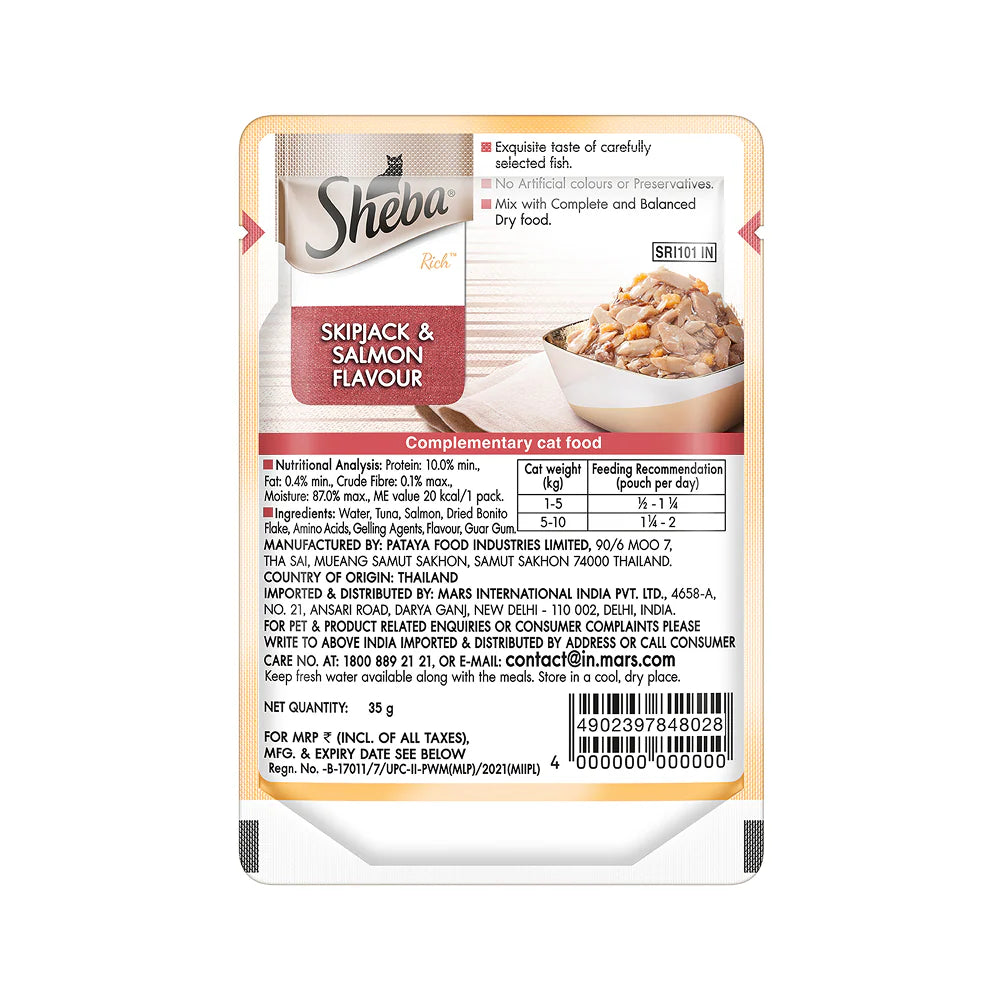 Sheba Premium Wet Food Gravy Pouch For Cats - Skipjack & Salmon Flavour
