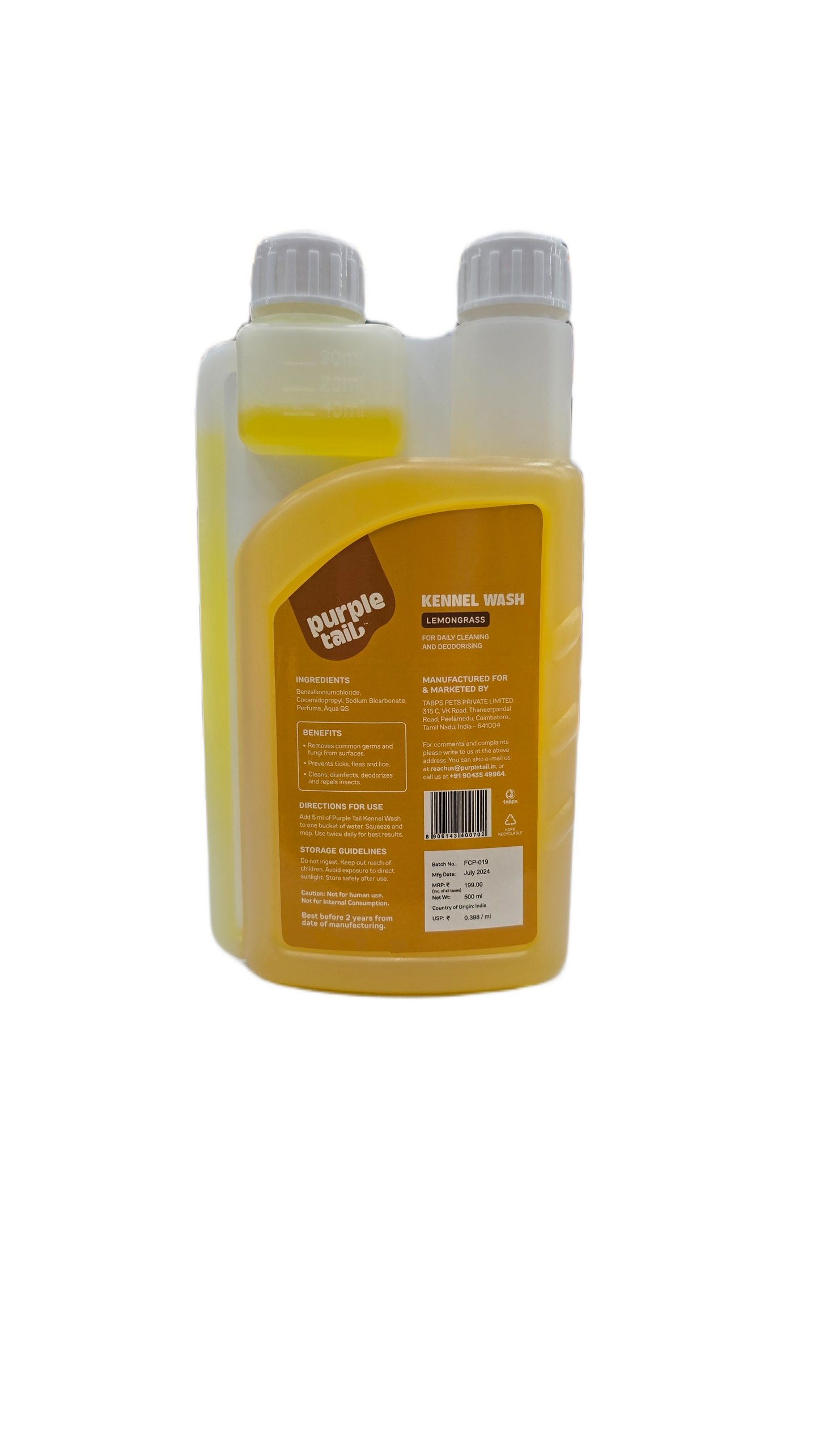 Purple Tail Kennel Wash Hygiene Floor Cleaner for Pets Home (Dogs & Cats) - Lemongrass