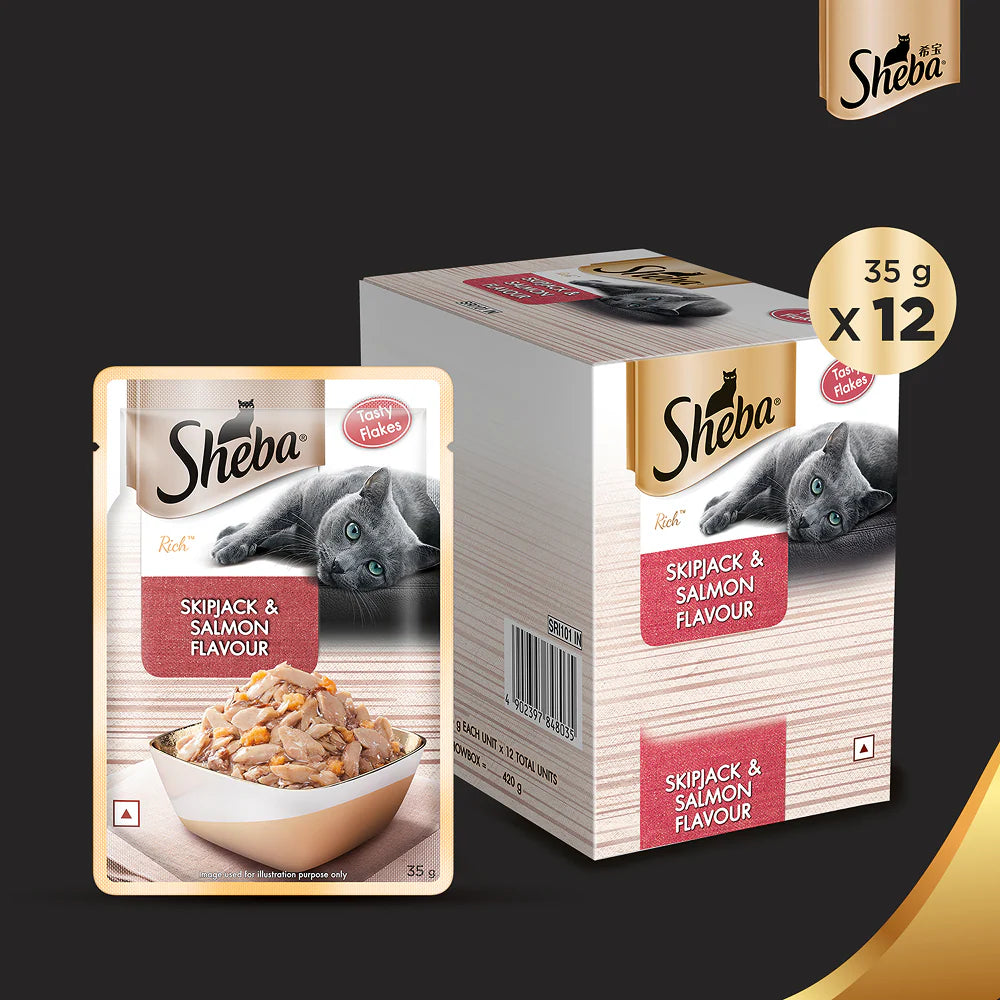 Sheba Premium Wet Food Gravy Pouch For Cats - Skipjack & Salmon Flavour