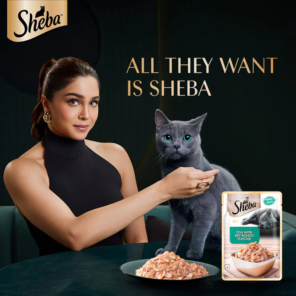 Sheba Premium Wet Food Gravy Pouch For Cats - Fish With Dry Bonito Flavour
