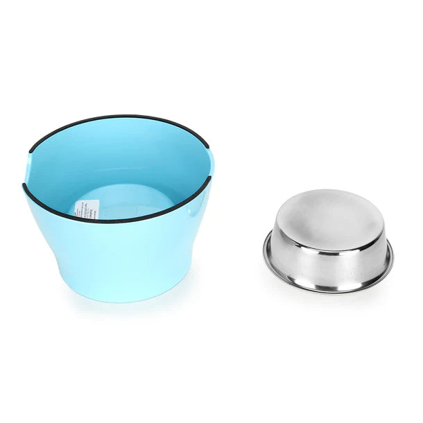 Basil Elevated Melamine and Stainless Steel Pet Feeding Bowls for Dogs & Cats, 500ml (Blue)