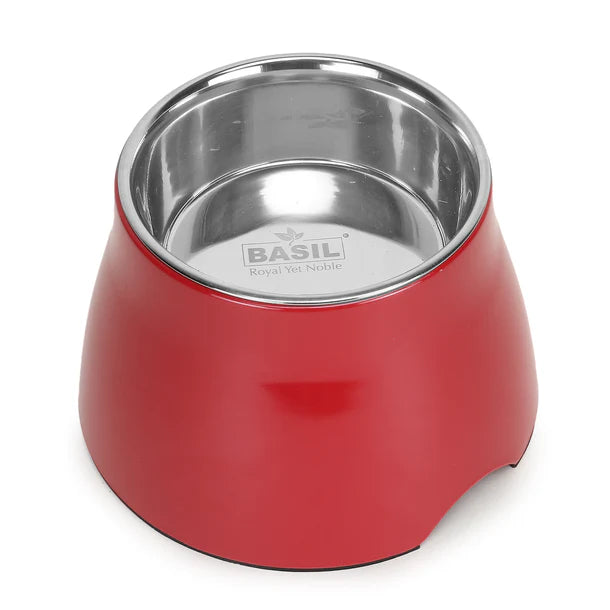 Basil Elevated Melamine and Stainless Steel Pet Feeding Bowls for Dogs & Cats, 500ml (Red)