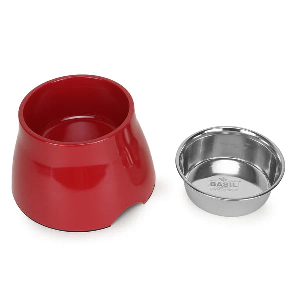 Basil Elevated Melamine and Stainless Steel Pet Feeding Bowls for Dogs & Cats, 500ml (Red)