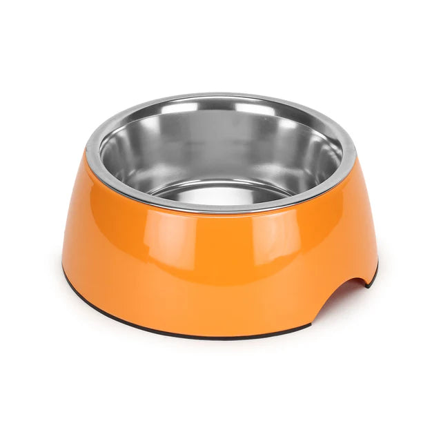 Basil Pet Feeding Bowl Set, Melamine and Stainless Steel for Dogs & Cats - Orange