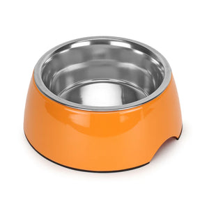 Basil Pet Feeding Bowl Set, Melamine and Stainless Steel for Dogs & Cats - Orange