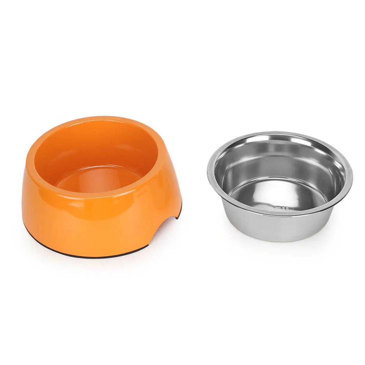 Basil Pet Feeding Bowl Set, Melamine and Stainless Steel for Dogs & Cats - Orange