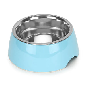 Basil Pet Feeding Bowl Set, Melamine and Stainless Steel for Dogs & Cats - Blue
