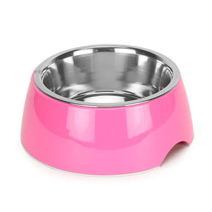 Basil Pet Feeding Bowl Set, Melamine and Stainless Steel for Dogs & Cats - Pink