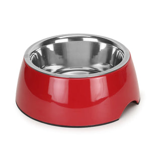 Basil Pet Feeding Bowl Set, Melamine and Stainless Steel for Dogs & Cats - Red