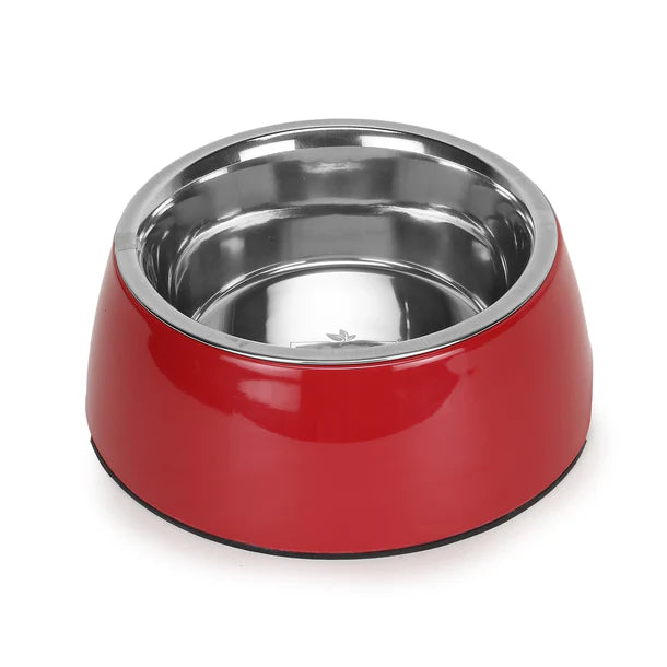 Basil Pet Feeding Bowl Set, Melamine and Stainless Steel for Dogs & Cats - Red