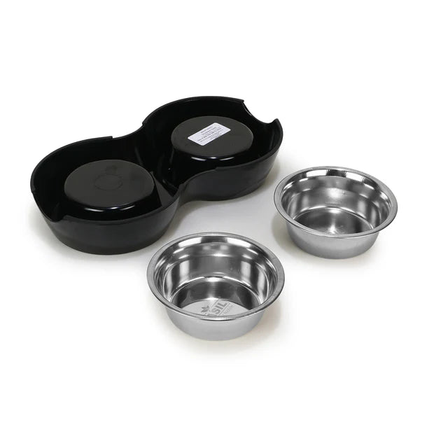 Basil Double Bowl Feeding Set for Dogs / Puppies & Cats (Black)