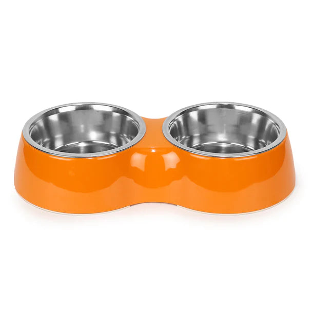 Basil Double Bowl Feeding Set for Dogs / Puppies & Cats (Orange)
