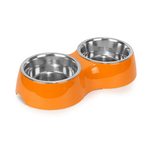 Basil Double Bowl Feeding Set for Dogs / Puppies & Cats (Orange)