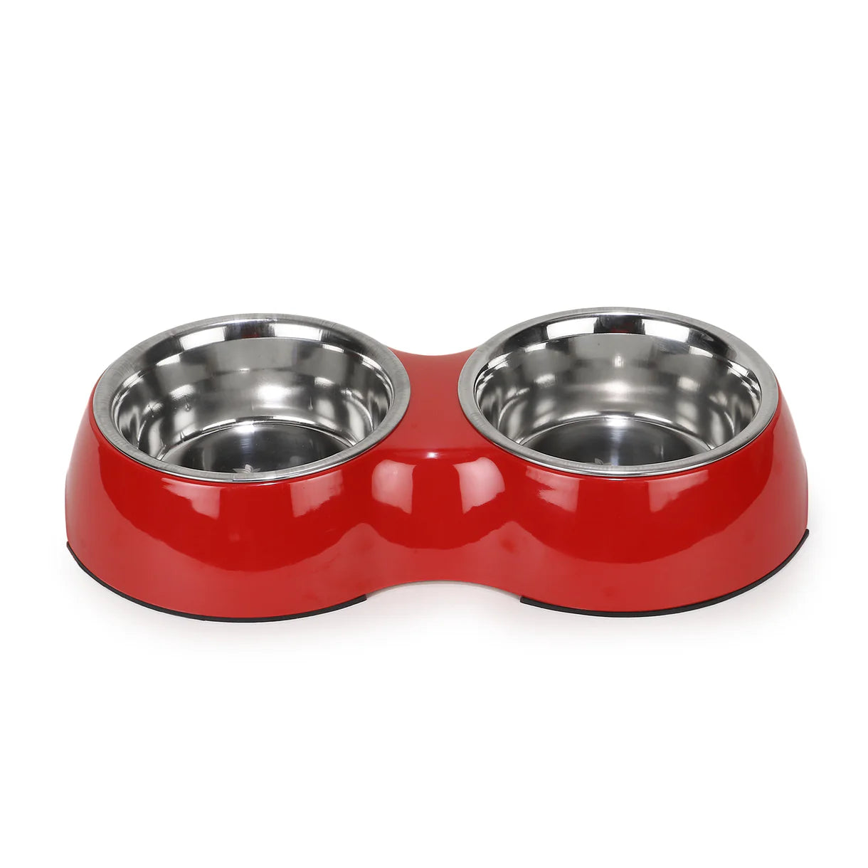 Basil Double Bowl Feeding Set for Dogs / Puppies & Cats (Red)