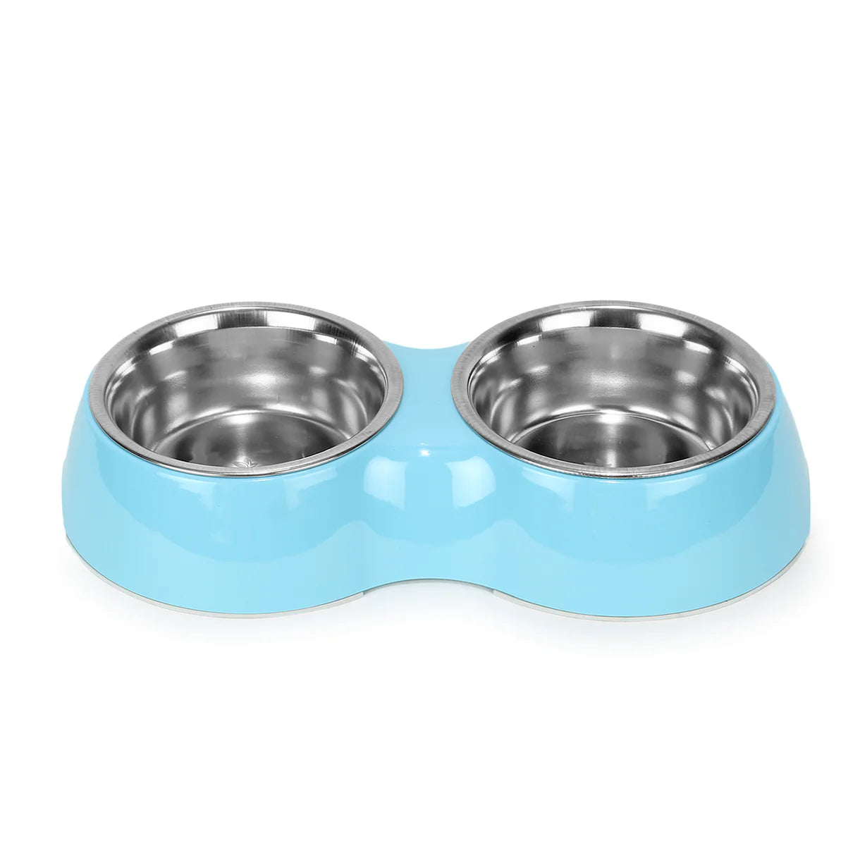 Basil Double Bowl Feeding Set for Dogs / Puppies & Cats (Blue)