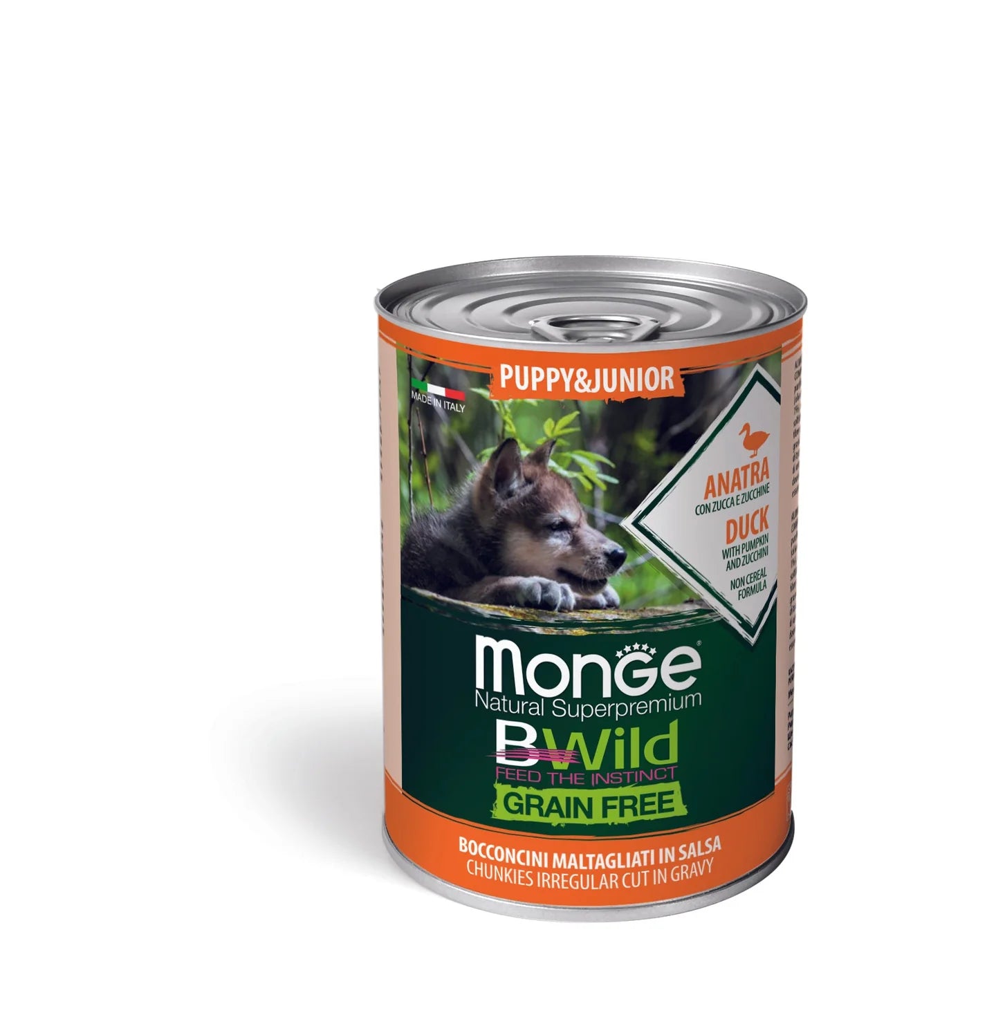 Monge B-Wild Wet Food Gravy Tin for Dogs 400 gm - Puppy (Duck & Pumpkin)