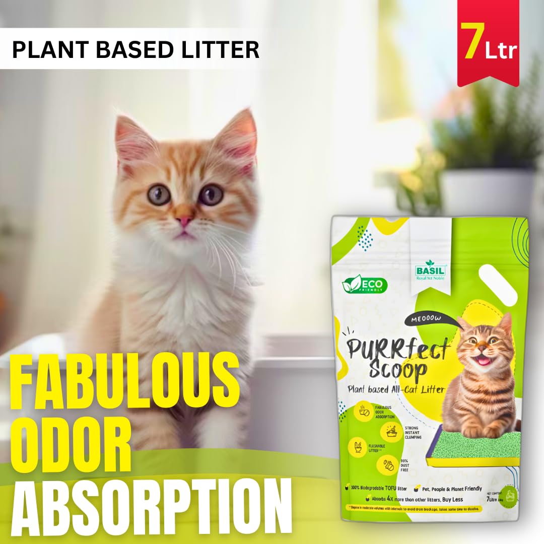 Basil Purrfect Scoop Plant Based Flushable TOFU Cat Litter 7Ltr - Green Tea