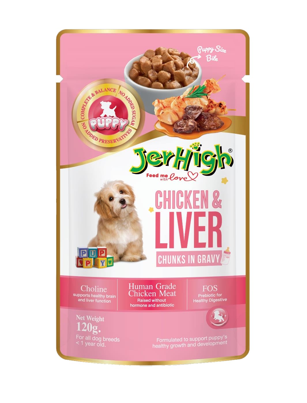 Jerhigh Wet Food Gravy for Dogs 120 gm - Puppy Chicken & Liver Chunks