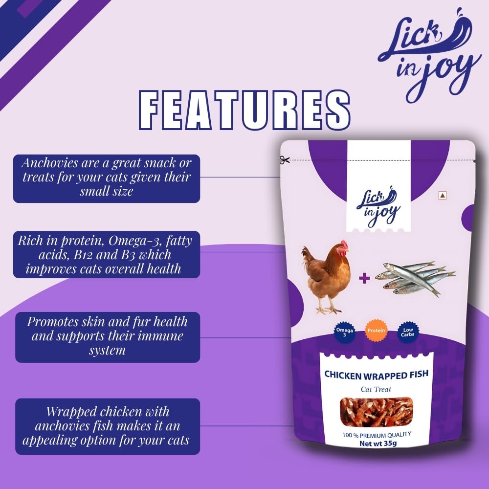 Lick in Joy Dry Treat for Cat 35 gm - Chicken Wrapped Fish