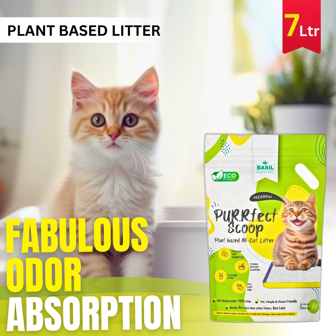 Basil Purrfect Scoop Plant Based Flushable TOFU Cat Litter 7Ltr / 2.8 Kg - Milk