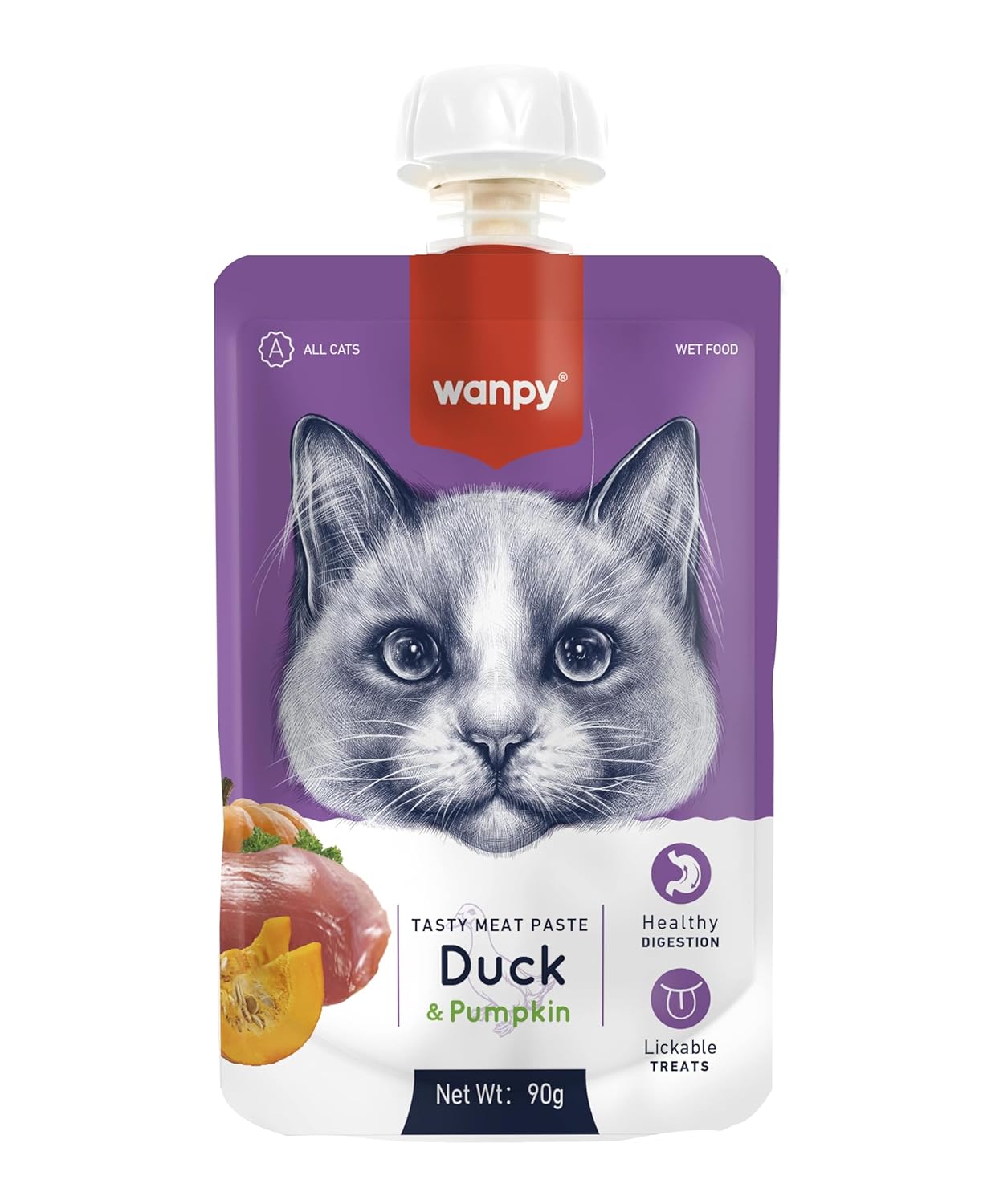 Wanpy Creamy Treat Pouch for Cats - Duck & Pumpkin
