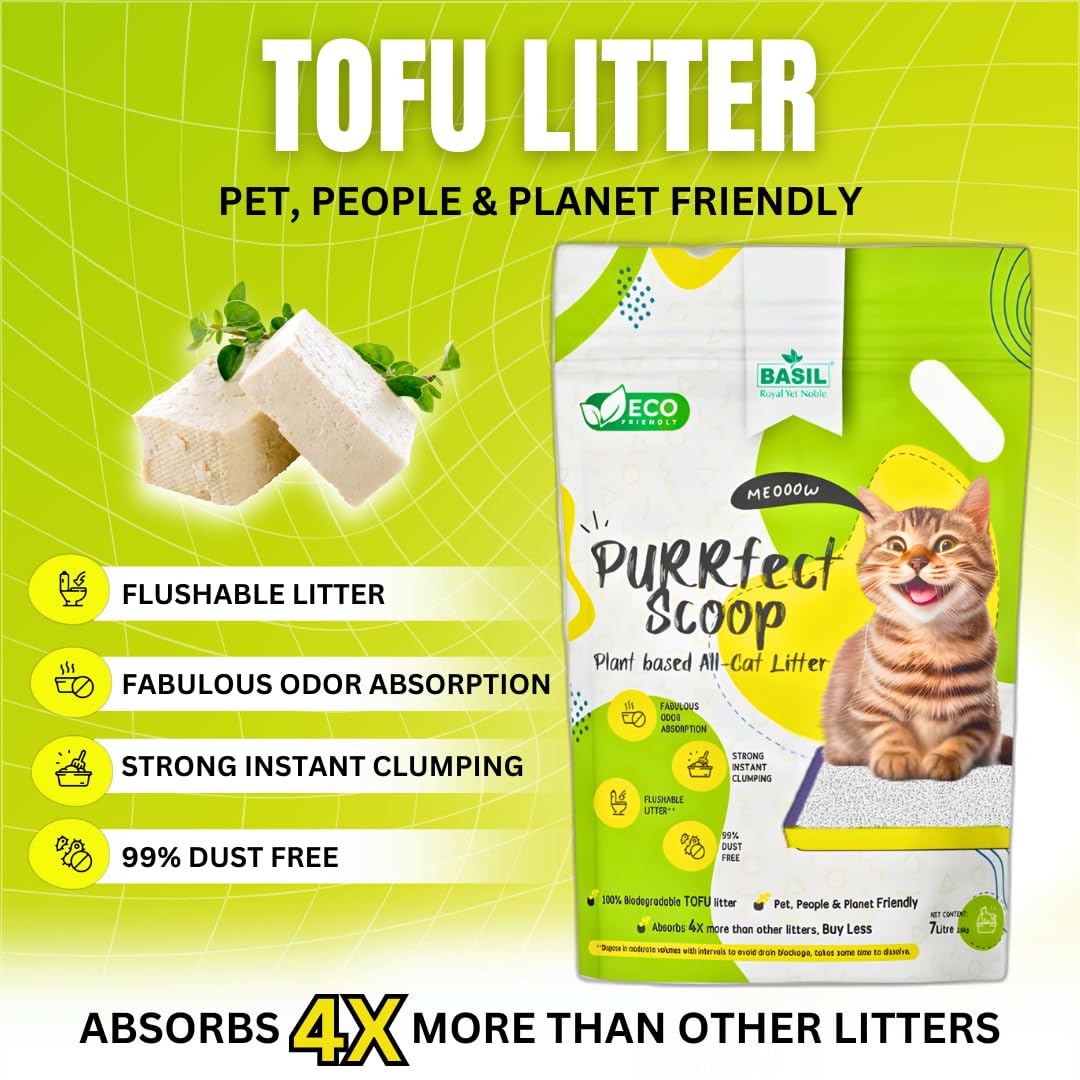 Basil Purrfect Scoop Plant Based Flushable TOFU Cat Litter 7Ltr / 2.8 Kg - Milk