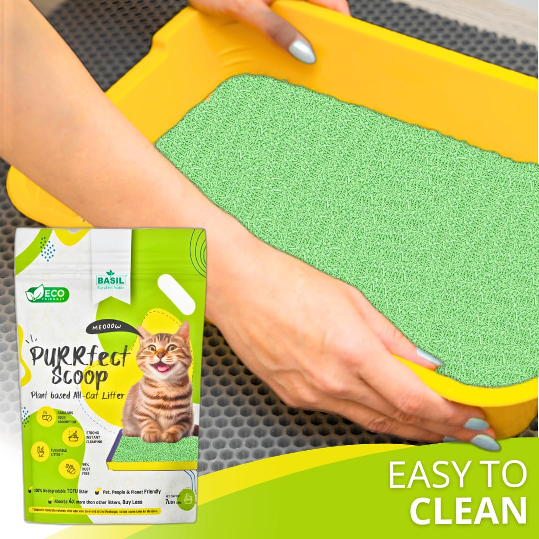 Basil Purrfect Scoop Plant Based Flushable TOFU Cat Litter 7Ltr - Green Tea