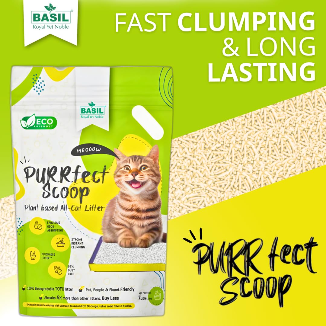 Basil Purrfect Scoop Plant Based Flushable TOFU Cat Litter 7Ltr / 2.8 Kg - Milk