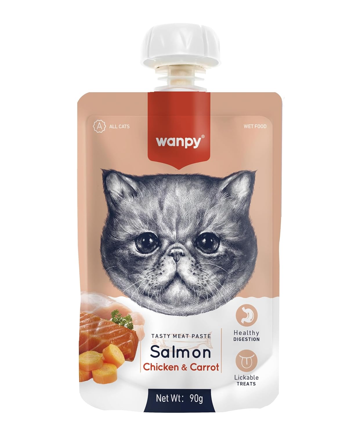 Wanpy Creamy Treat Pouch for Cats - Salmon Chicken & Carrot