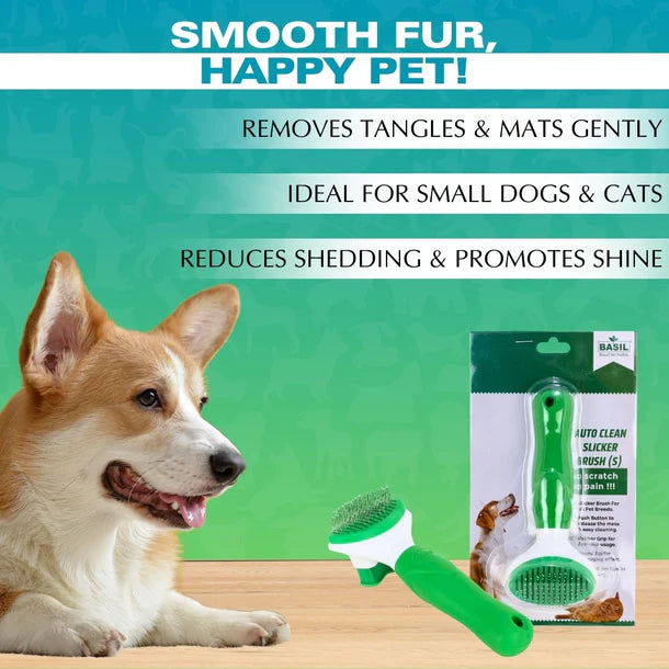 Basil Auto Slicker Brush & Comb for All Pet Breeds