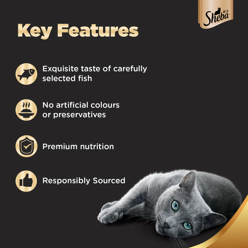 Sheba Premium Wet Food Gravy Pouch For Cats - Skipjack & Salmon Flavour