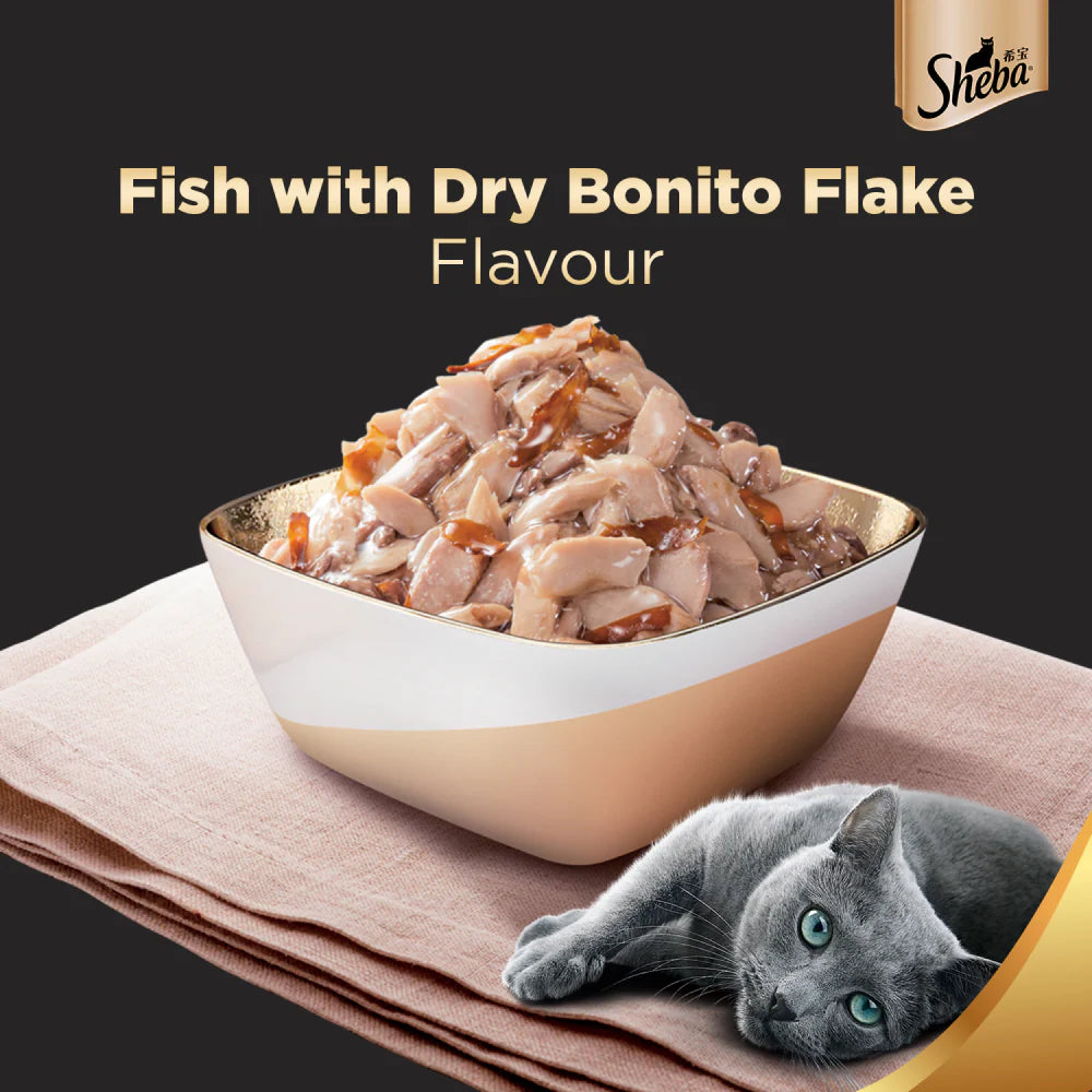 Sheba Premium Wet Food Gravy Pouch For Cats - Fish With Dry Bonito Flavour