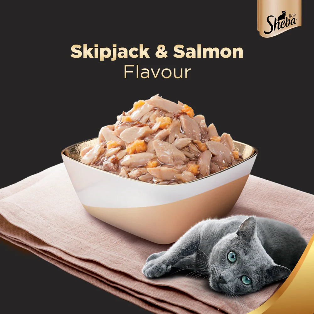 Sheba Premium Wet Food Gravy Pouch For Cats - Skipjack & Salmon Flavour
