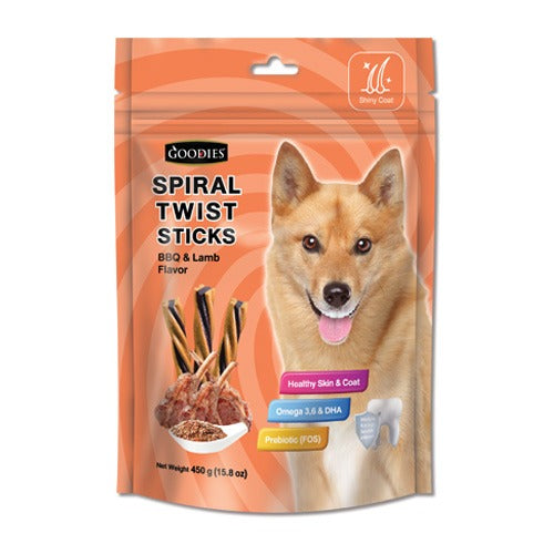 Goodies Spiral Twist Sticks Treats for Dogs 450 gm - BBQ & Lamb
