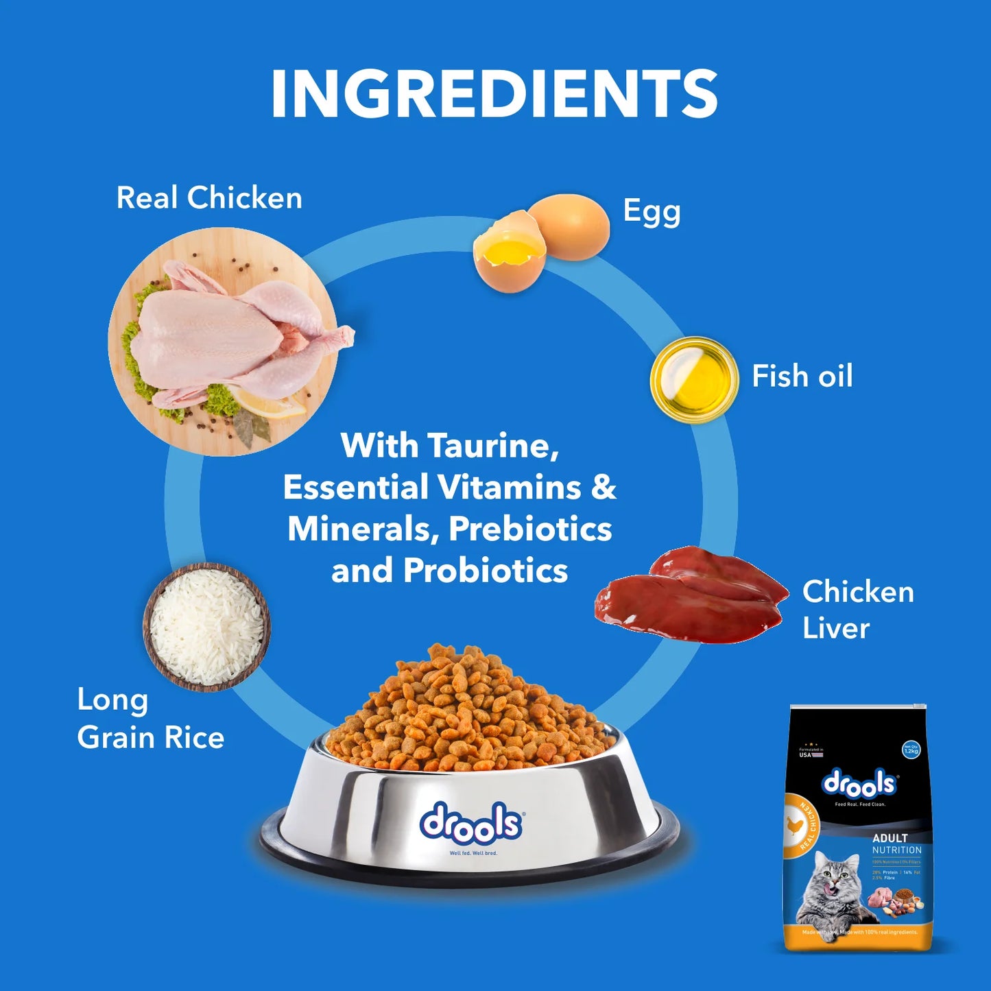 Drools Dry Food for Adult Cats - Real Chicken