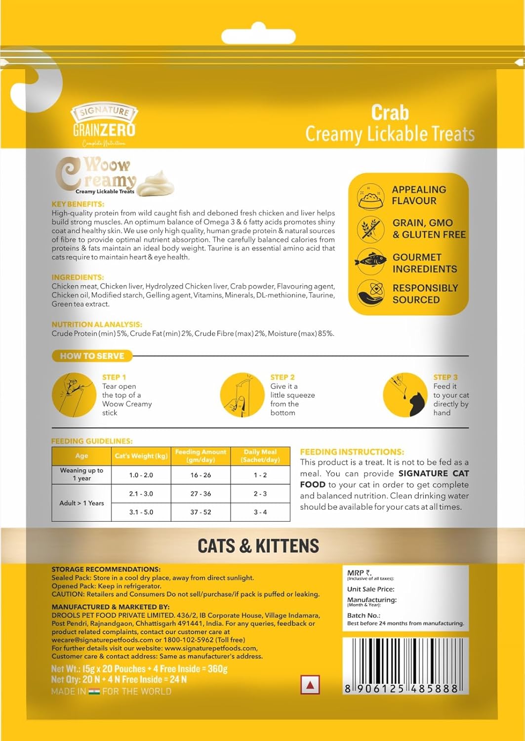 Grain Zero Creamy Treats for Cats (24's) - Crab