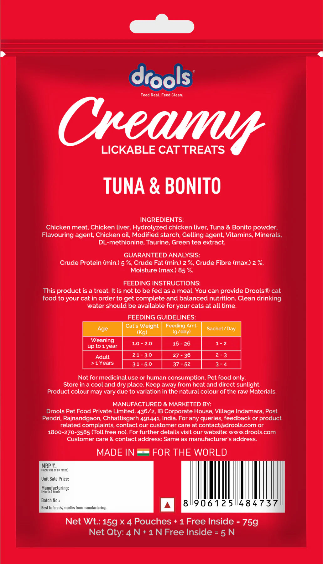 Drools Creamy Treats for Cats 5's - Tuna & Bonito