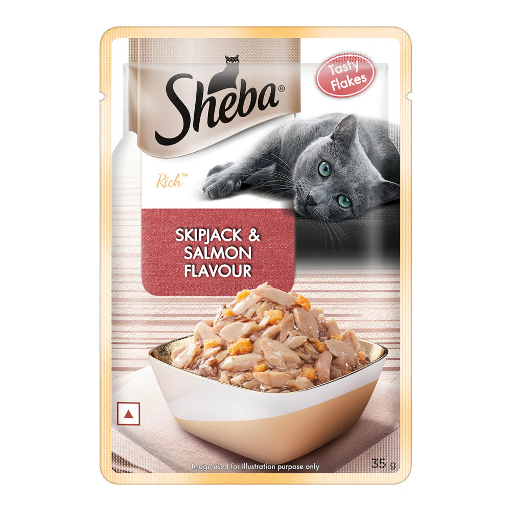 Sheba Premium Wet Food Gravy Pouch For Cats - Skipjack & Salmon Flavour
