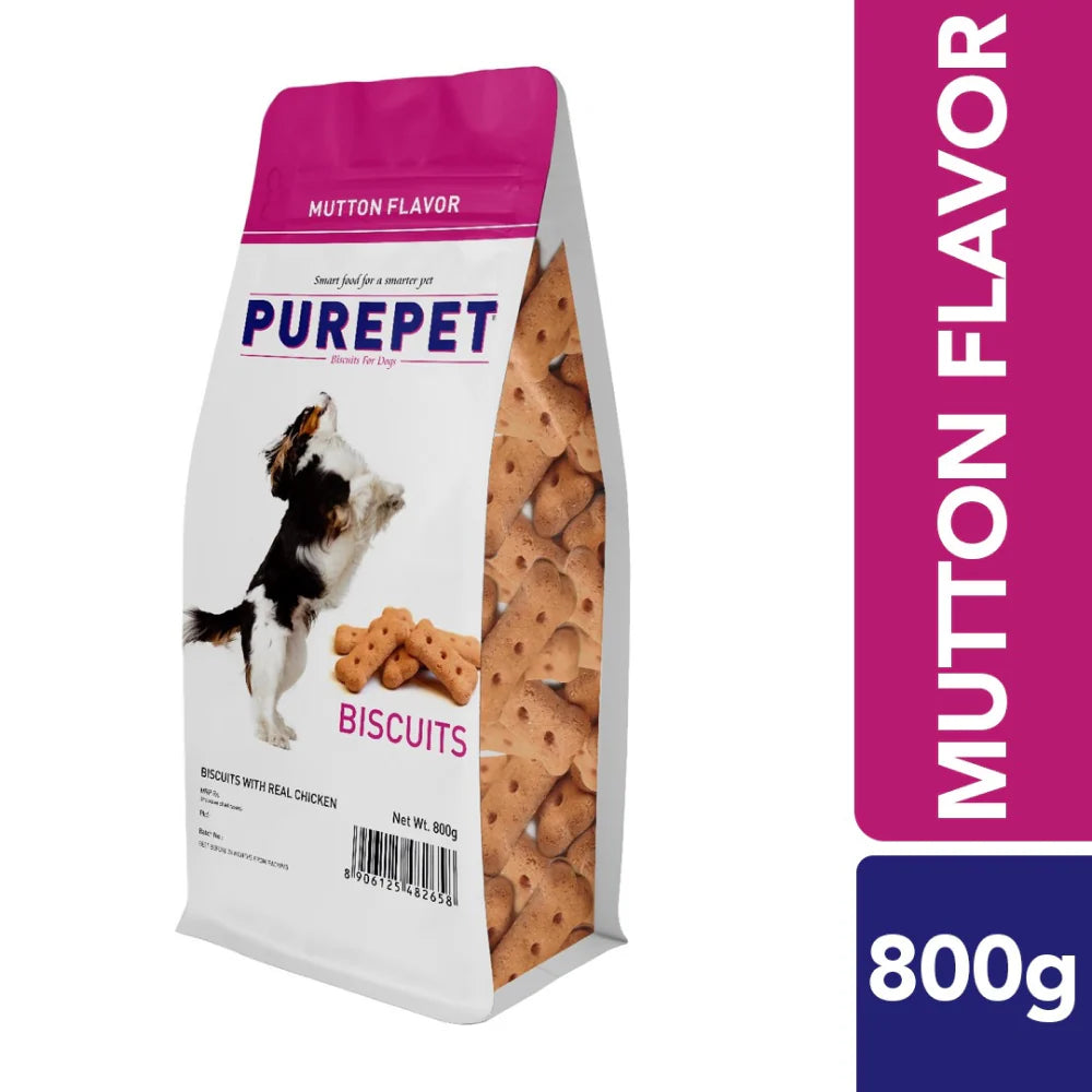 Purepet Real Chicken Biscuits For Dogs 800 gm Pouch - Mutton