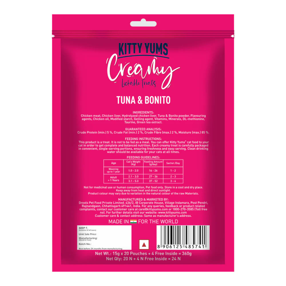 Kitty Yums Creamy Treats for Cats - Tuna & Bonito