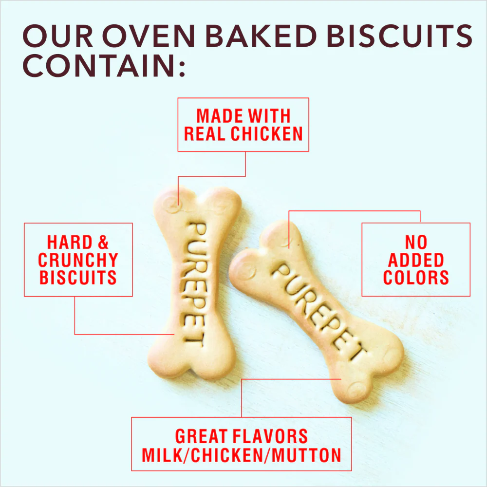 Purepet Real Chicken Biscuits For Dogs 800 gm Pouch - Mutton