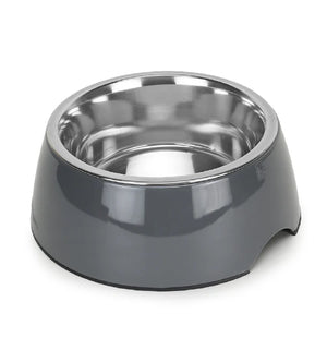 Basil Pet Feeding Bowl Set, Melamine and Stainless Steel for Dogs & Cats - Grey