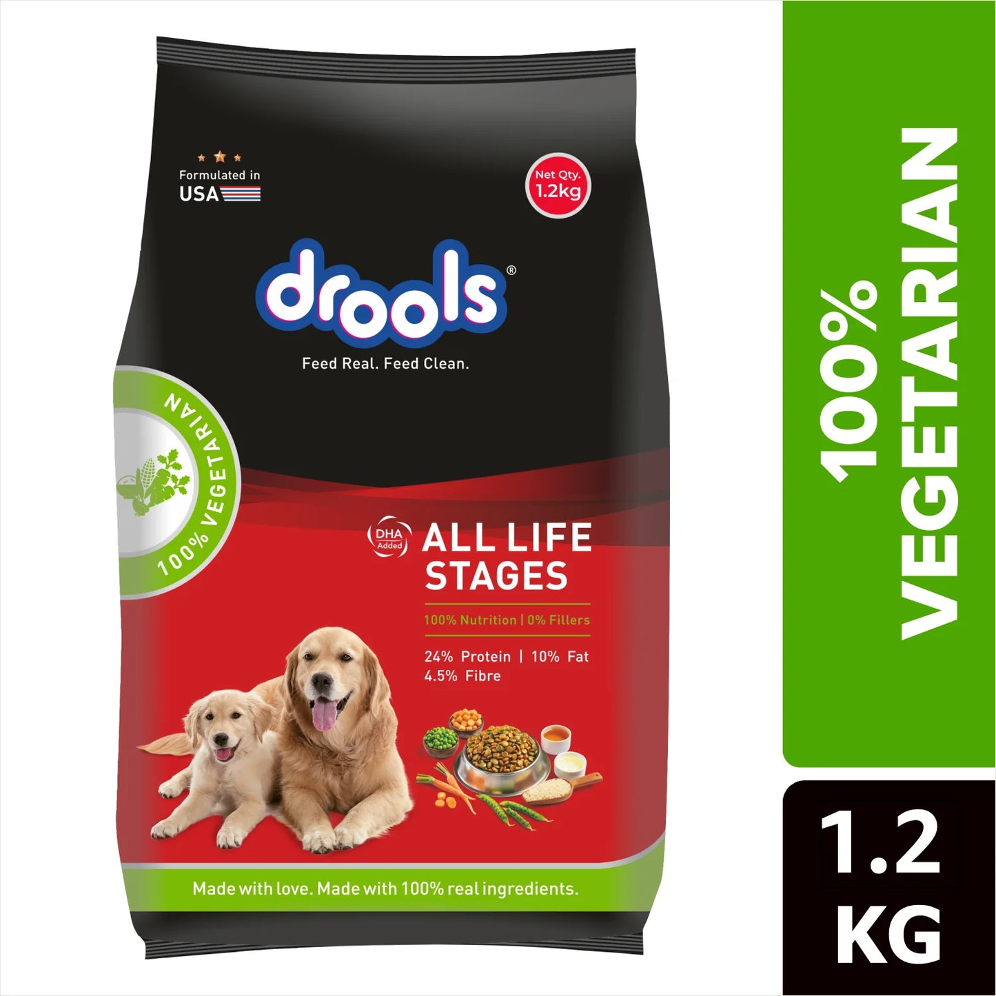 Drools 100% Vegetarian Dry Food for Dogs - Puppy & Adult (All Life Stages)
