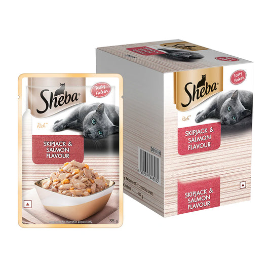 Sheba Premium Wet Food Gravy Pouch For Cats - Skipjack & Salmon Flavour