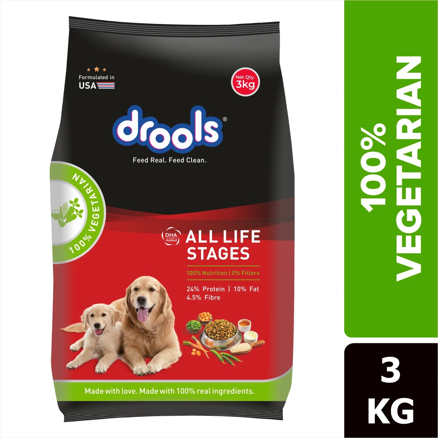Drools 100% Vegetarian Dry Food for Dogs - Puppy & Adult (All Life Stages)