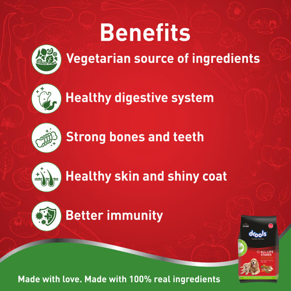 Drools 100% Vegetarian Dry Food for Dogs - Puppy & Adult (All Life Stages)