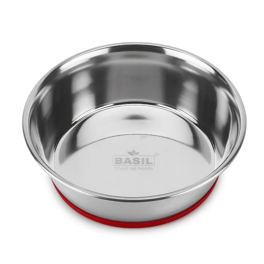 Basil Heavy Dish Anti-Skid Steel Pet Feeding Bowls with Silicon Bottom for Dogs / Cats