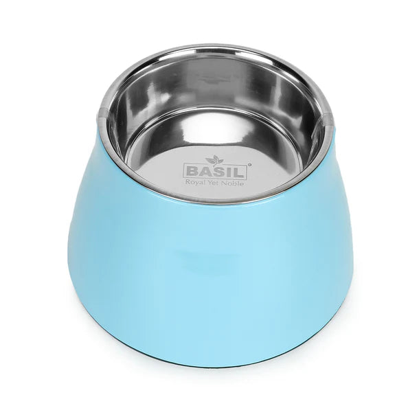 Basil Elevated Melamine and Stainless Steel Pet Feeding Bowls for Dogs & Cats, 500ml (Blue)