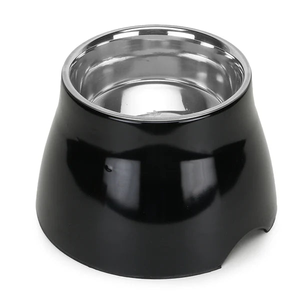 Elevated Melamine and Stainless Steel Pet Feeding Bowls for Dogs & Cats, 500ml (Black)