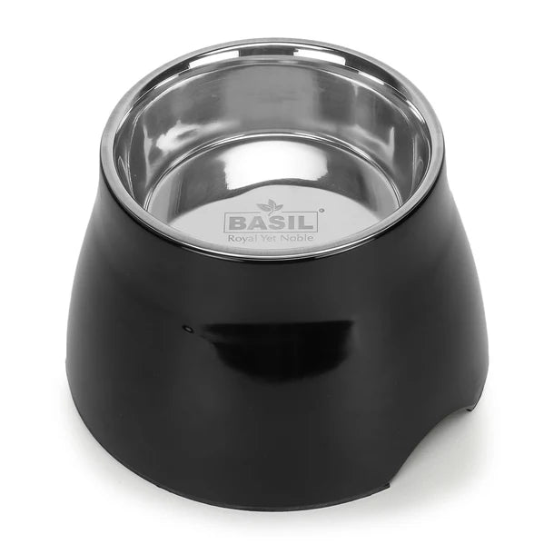 Elevated Melamine and Stainless Steel Pet Feeding Bowls for Dogs & Cats, 500ml (Black)
